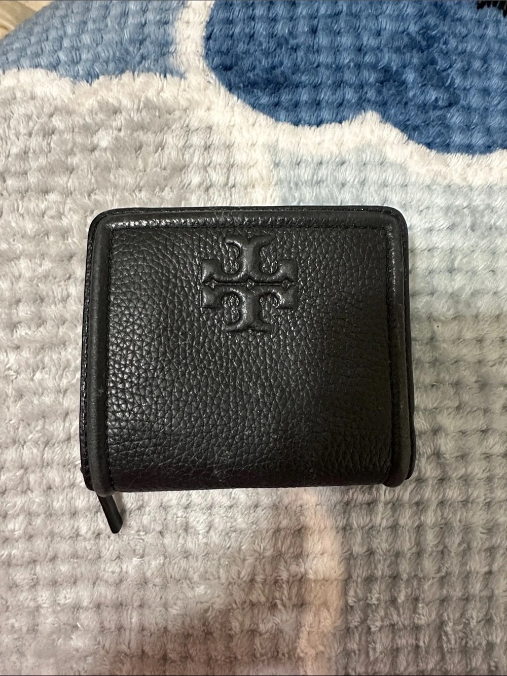 Tory Burch Black Pebbled Leather Zip Wallet